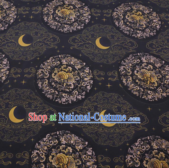 Chinese Cheongsam Classical Moon Pattern Design Black Watered Gauze Fabric Asian Traditional Silk Material