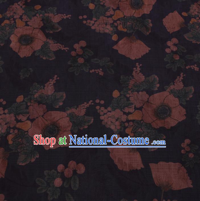 Chinese Cheongsam Classical Flowers Pattern Design Black Watered Gauze Fabric Asian Traditional Silk Material