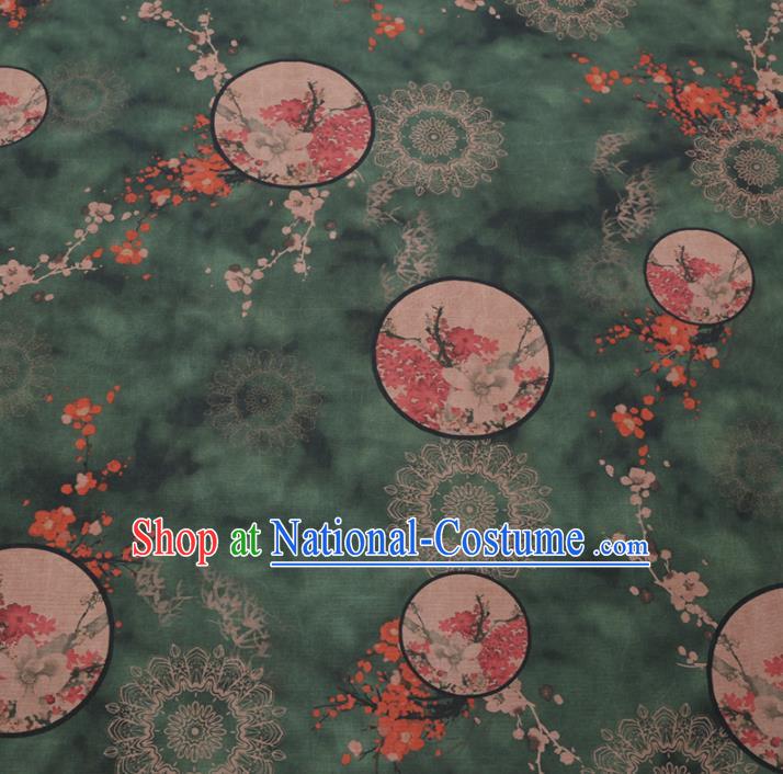 Chinese Cheongsam Classical Plum Fan Pattern Design Green Watered Gauze Fabric Asian Traditional Silk Material