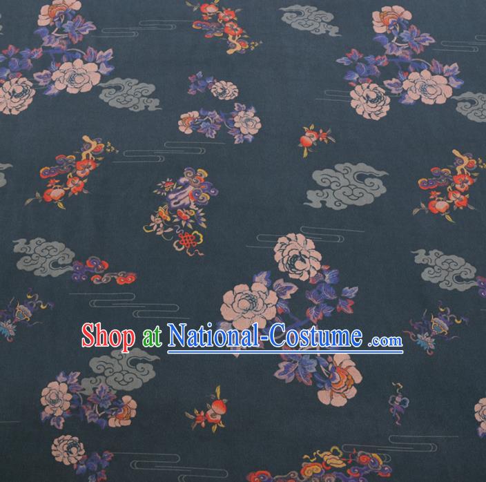 Chinese Cheongsam Classical Cloud Peony Pattern Design Deep Green Watered Gauze Fabric Asian Traditional Silk Material