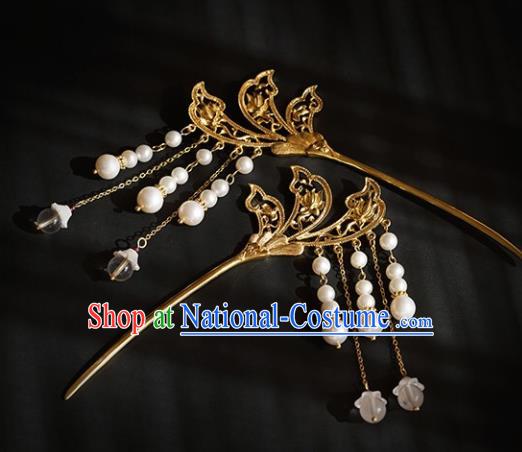 Chinese Traditional Golden Hairpins Handmade Hanfu Tassel Hair Accessories for Women