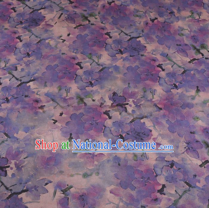 Chinese Cheongsam Classical Plum Flowers Pattern Design Light Purple Watered Gauze Fabric Asian Traditional Silk Material