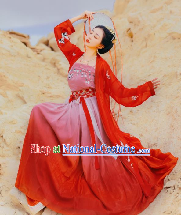 Chinese Ancient Bride Embroidered Red Dress Traditional Song Dynasty Female Swordsman Costumes for Women