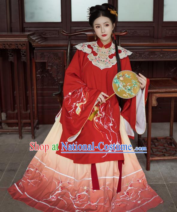 Chinese Ancient Royal Princess Embroidered Red Dress Traditional Ming Dynasty Court Lady Costumes for Women