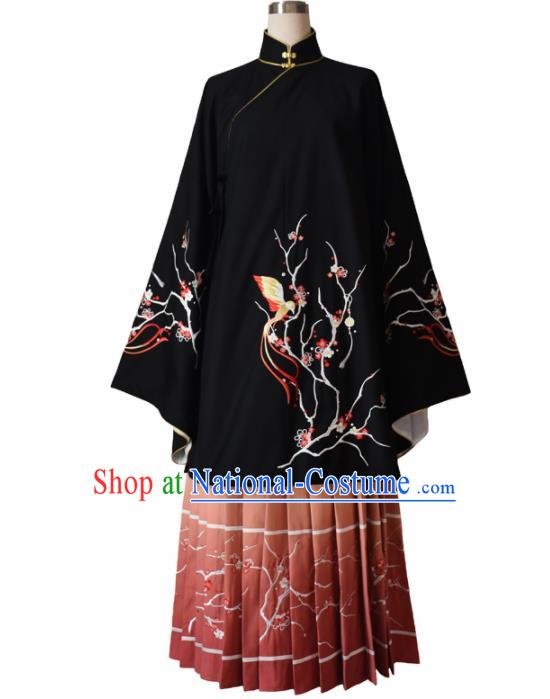 Chinese Ancient Aristocratic Lady Embroidered Black Dress Traditional Ming Dynasty Royal Princess Costumes for Women