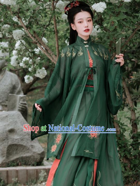 Chinese Ancient Embroidered Green Dress Traditional Ming Dynasty Aristocratic Lady Costumes for Women