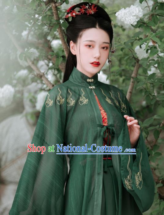 Chinese Ancient Embroidered Green Dress Traditional Ming Dynasty Aristocratic Lady Costumes for Women