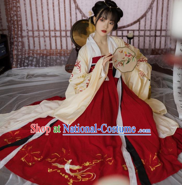 Chinese Ancient Princess Embroidered Red Dress Traditional Tang Dynasty Nobility Lady Costumes for Women