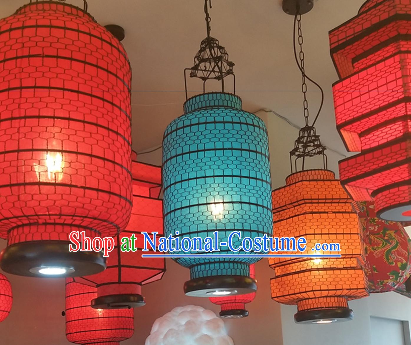 Free Worldwide Delivery Tube Shape Traditional Blue Chinese Classical Handmade Iron Mesh Lantern Palace Lanterns