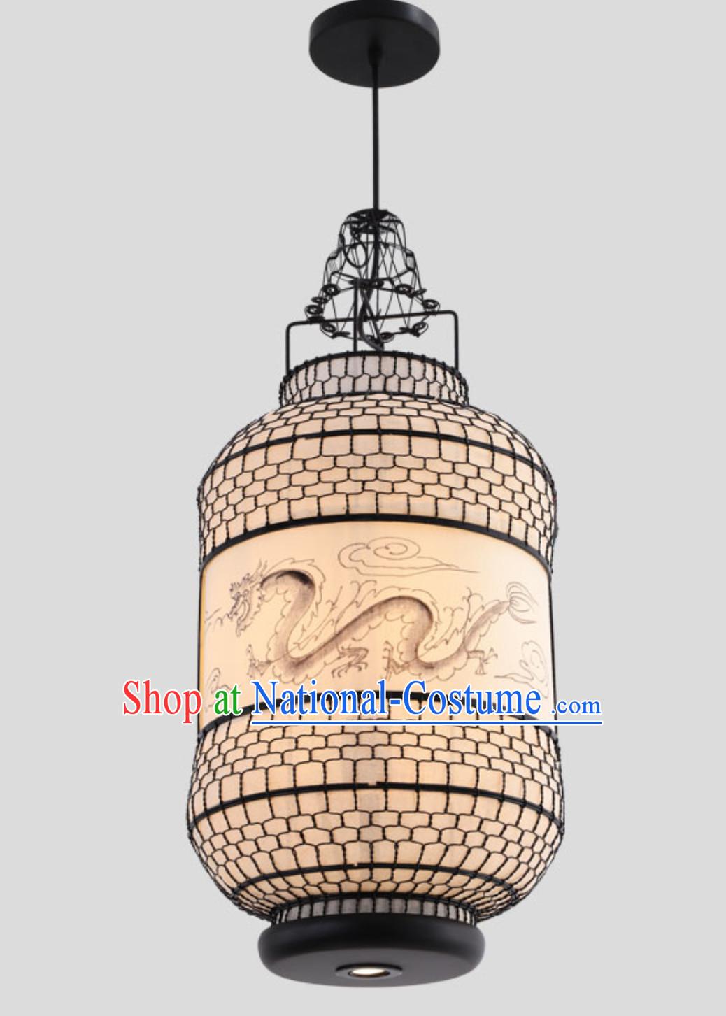 Free Worldwide Delivery Tube Shape Traditional White Chinese Classical Dragon Handmade Iron Mesh Lantern Palace Lanterns