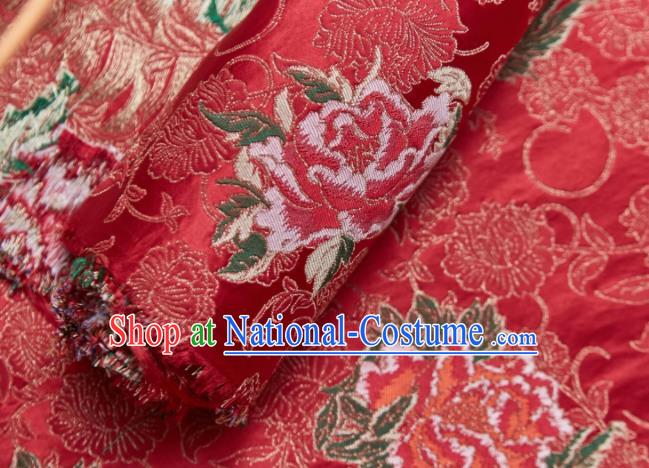 Chinese Classical Peony Pattern Design Red Brocade Fabric Asian Traditional Cheongsam Silk Material