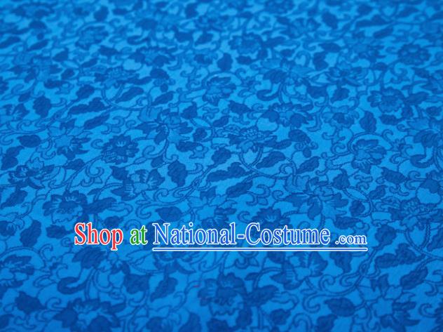 Chinese Classical Twine Flowers Pattern Design Blue Mulberry Silk Fabric Asian Traditional Cheongsam Silk Material