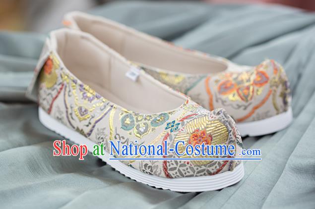 Chinese Traditional Beige Brocade Shoes Opera Shoes Hanfu Shoes Wedding Shoes for Women