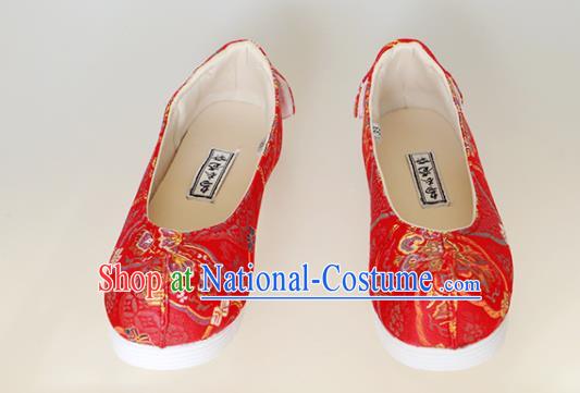 Chinese Traditional Red Brocade Shoes Opera Shoes Hanfu Shoes Wedding Shoes for Women