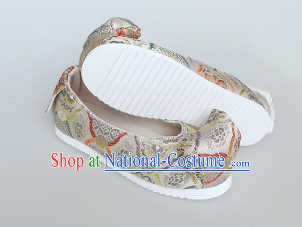 Chinese Traditional Beige Brocade Bow Shoes Opera Shoes Hanfu Shoes Wedding Shoes for Women