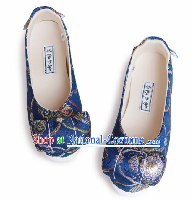 Chinese Traditional Navy Brocade Bow Shoes Opera Shoes Hanfu Shoes Wedding Shoes for Women