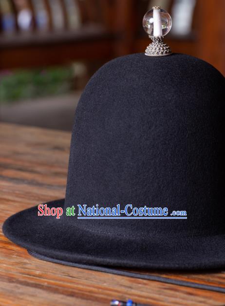 Traditional Chinese Ming Dynasty Swordsman Black Woolen Hat Ancient Imperial Guards Headwear for Men