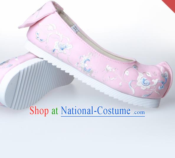 Chinese Traditional Handmade Pink Embroidered Shoes Opera Shoes Hanfu Shoes Ancient Princess Shoes for Women