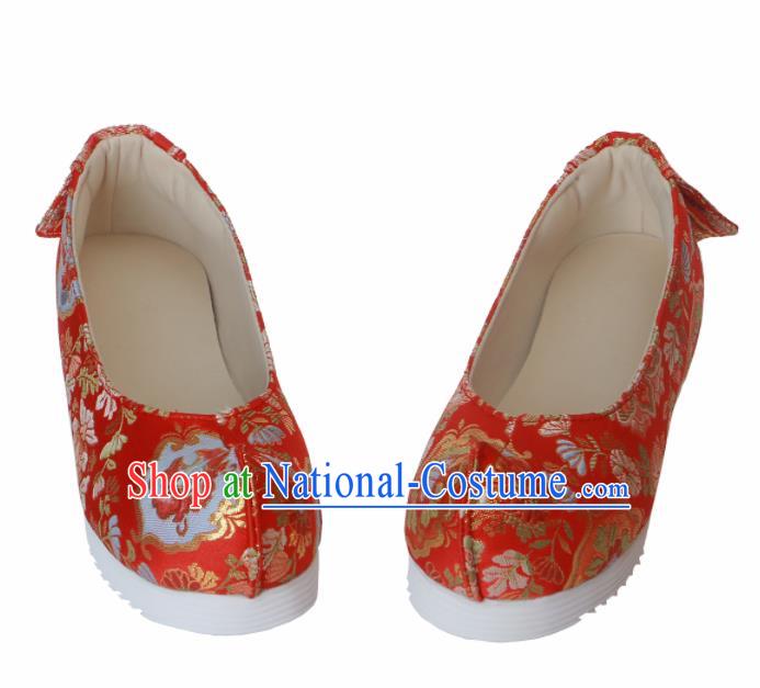 Chinese Traditional Handmade Red Satin Shoes Opera Shoes Hanfu Shoes Ancient Princess Shoes for Women