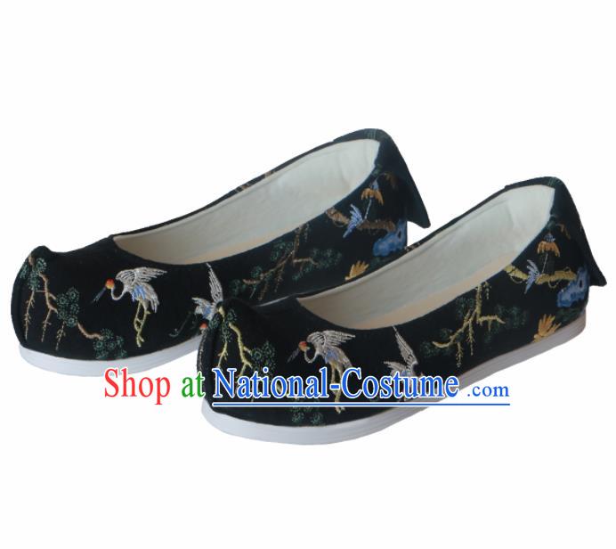 Chinese Traditional Handmade Black Satin Shoes Opera Shoes Hanfu Shoes Ancient Princess Shoes for Women