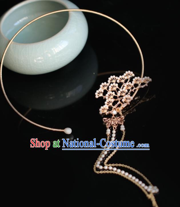 Chinese Traditional Ming Dynasty Precious Stones Pine Necklace Handmade Ancient Princess Necklet Accessories for Women