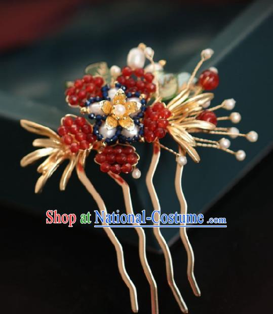 Chinese Handmade Ming Dynasty Princess Agate Plum Hair Comb Hairpins Ancient Hanfu Hair Accessories for Women