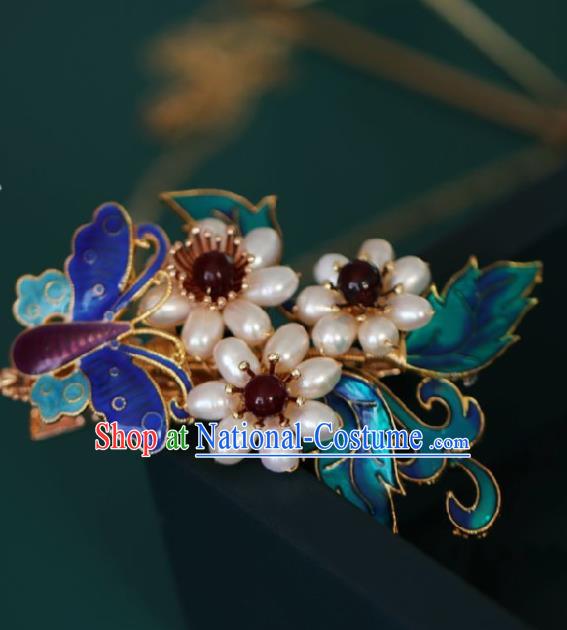 Chinese Handmade Ming Dynasty Princess Pearls Butterfly Hair Comb Hairpins Ancient Hanfu Hair Accessories for Women