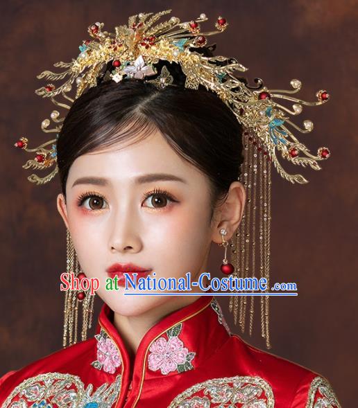 Chinese Traditional Wedding Hair Accessories Hairpins Handmade Bride Phoenix Coronet for Women