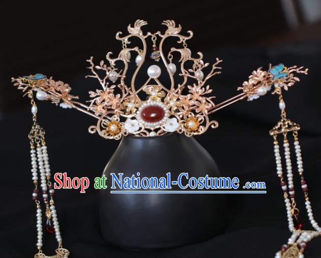 Chinese Handmade Ming Dynasty Princess Hair Crown Hairpins Ancient Hanfu Hair Accessories for Women