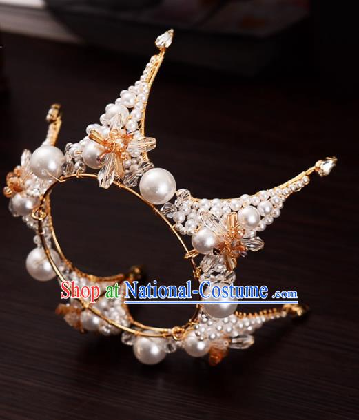 Top Handmade Bride Pearls Round Royal Crown Wedding Hair Accessories for Women