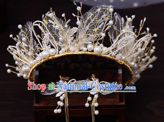 Top Handmade Bride Beads Silk Royal Crown Wedding Hair Accessories for Women