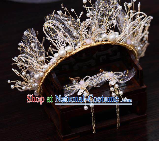 Top Handmade Bride Beads Silk Royal Crown Wedding Hair Accessories for Women