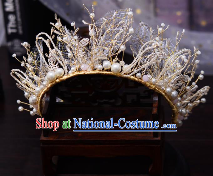 Top Handmade Bride Beads Silk Royal Crown Wedding Hair Accessories for Women