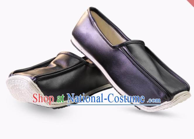 Chinese Traditional Ming Dynasty Taoist Black Leather Shoes Handmade Hanfu Shoes Ancient Scholar Shoes for Men