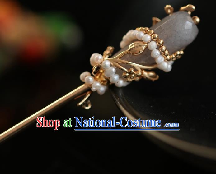 Chinese Handmade Ming Dynasty Princess Grey Glass Hairpins Ancient Hanfu Hair Accessories for Women