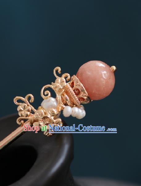 Chinese Handmade Ming Dynasty Queen Pink Bead Hairpins Ancient Hanfu Hair Accessories for Women