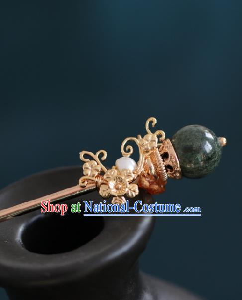 Chinese Handmade Ming Dynasty Queen Green Bead Hairpins Ancient Hanfu Hair Accessories for Women