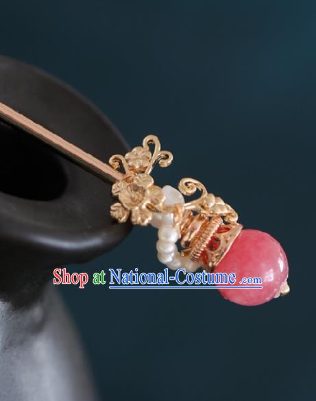 Chinese Handmade Ming Dynasty Queen Rosy Bead Hairpins Ancient Hanfu Hair Accessories for Women