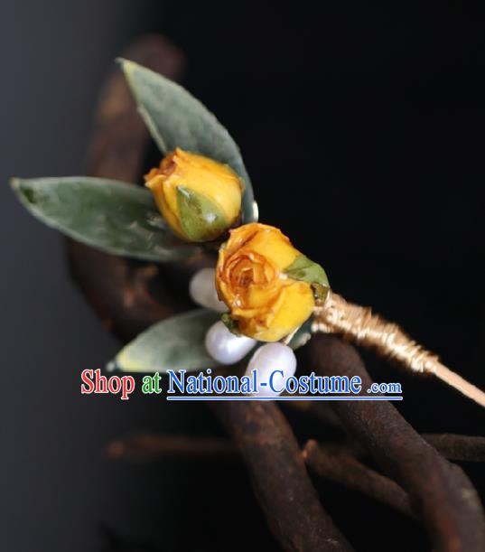 Chinese Handmade Ming Dynasty Princess Yellow Flowers Hairpins Ancient Hanfu Hair Accessories for Women