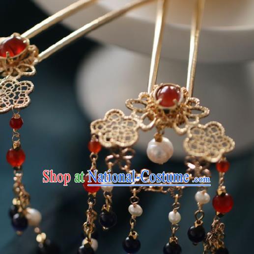 Chinese Handmade Ming Dynasty Queen Golden Hairpins Ancient Hanfu Hair Accessories for Women