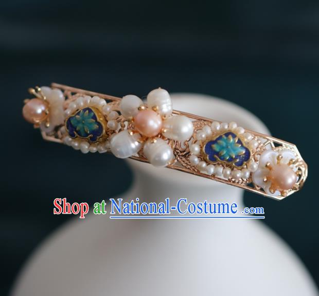 Chinese Handmade Ming Dynasty Queen Blue Lotus Pearls Hairpins Ancient Hanfu Hair Accessories for Women