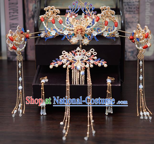 Chinese Traditional Wedding Pearls Phoenix Hair Comb Tassel Hairpins Handmade Bride Hair Accessories for Women