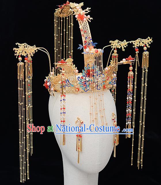 Chinese Traditional Wedding Queen Phoenix Hair Crown Hairpins Handmade Bride Hair Accessories for Women