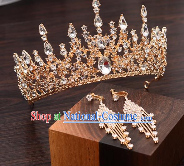 Top Handmade Bride Crystal Golden Royal Crown Wedding Hair Accessories for Women