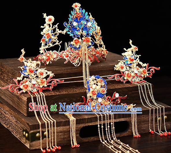 Chinese Traditional Wedding Queen Cloisonne Hair Crown Hairpins Handmade Bride Hair Accessories for Women