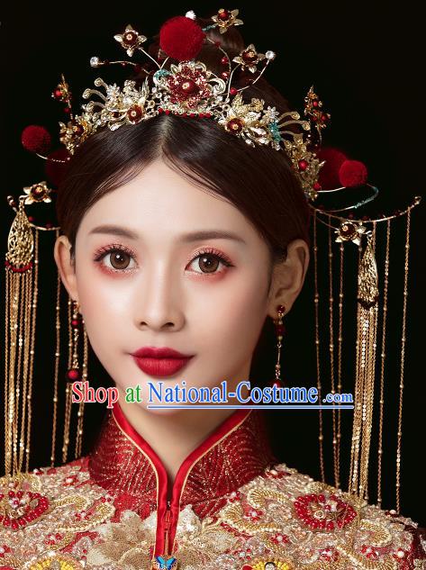 Chinese Traditional Wedding Queen Hair Crown Hairpins Handmade Bride Hair Accessories for Women