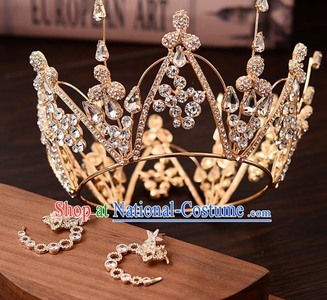 Top Handmade Bride Crystal Round Royal Crown Wedding Hair Accessories for Women