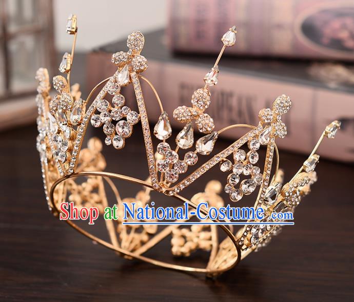 Top Handmade Bride Crystal Round Royal Crown Wedding Hair Accessories for Women