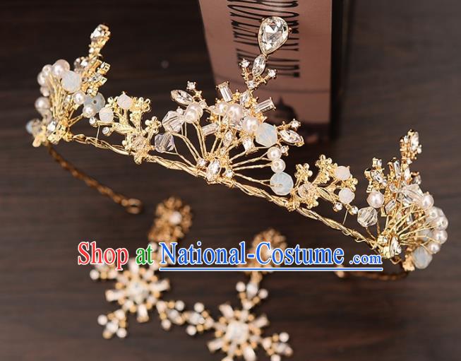 Top Handmade Bride Crystal Beads Royal Crown Wedding Hair Accessories for Women