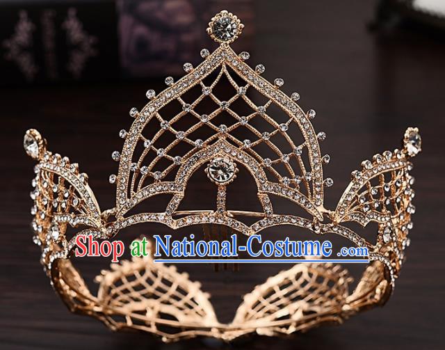 Top Handmade Princess Golden Round Royal Crown Wedding Bride Hair Accessories for Women